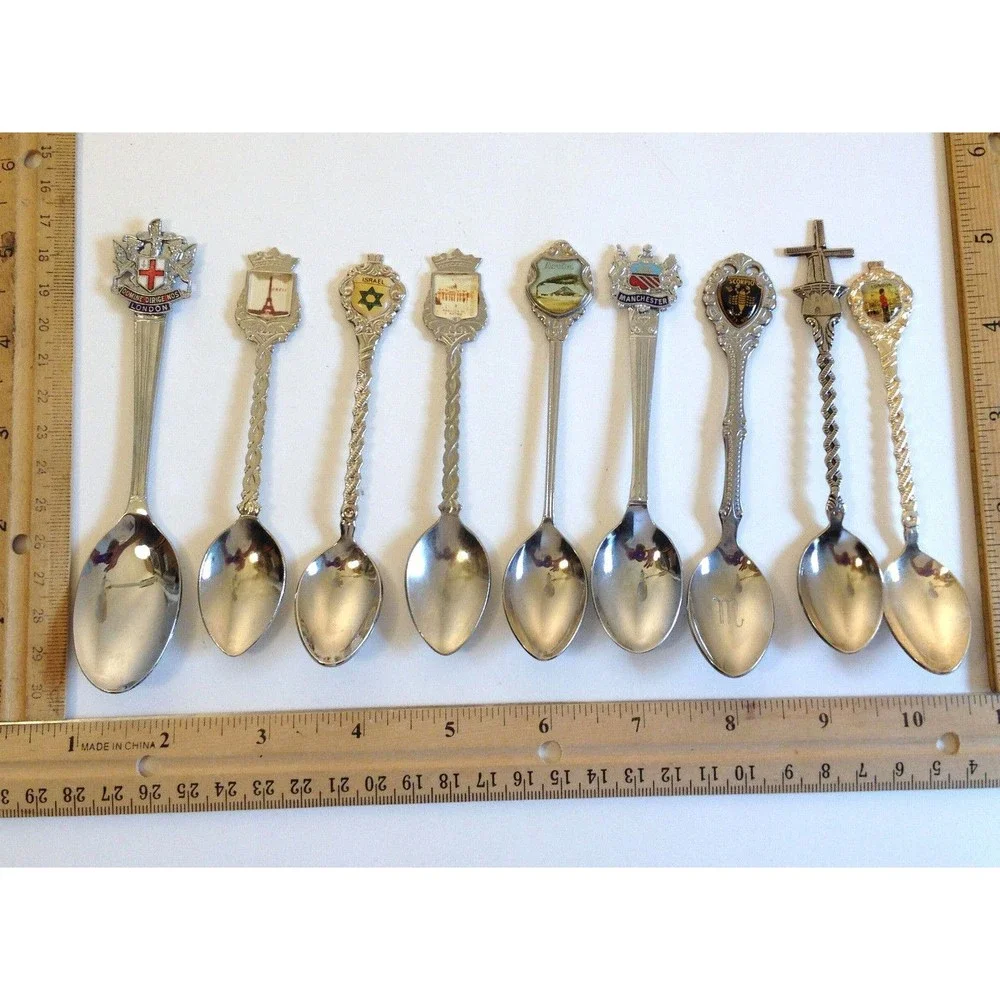Vintage Lot of 9 Collectible Souvenir Spoons Countries Cities London Paris ++